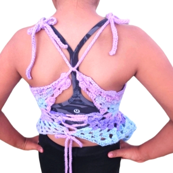 Hand Crafted crop top crochet halter granny square purple festival Rave small - Picture 6 of 17